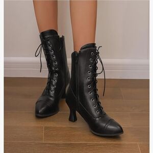 Black Lace-Up Ankle Boots ☆ Size 44 ☆ US Size 10.5 ☆ Victorian Style Boots